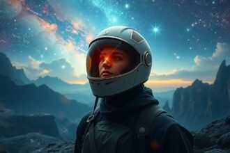 Álom egy űrhajós bukósisakban álló személyről csillagos háttérrel