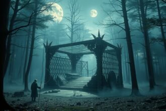 Álombeli csapda a sűrű erdőben, titokzatos hangulattal.