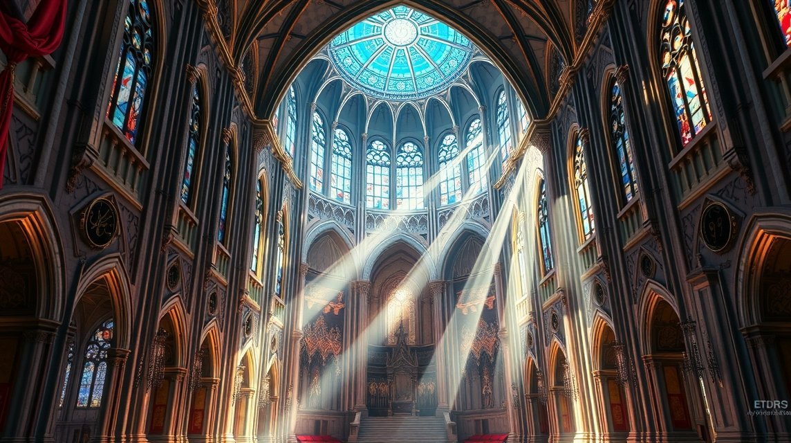 Gyönyörű bazilika belső tere eseményekkel és fényekkel