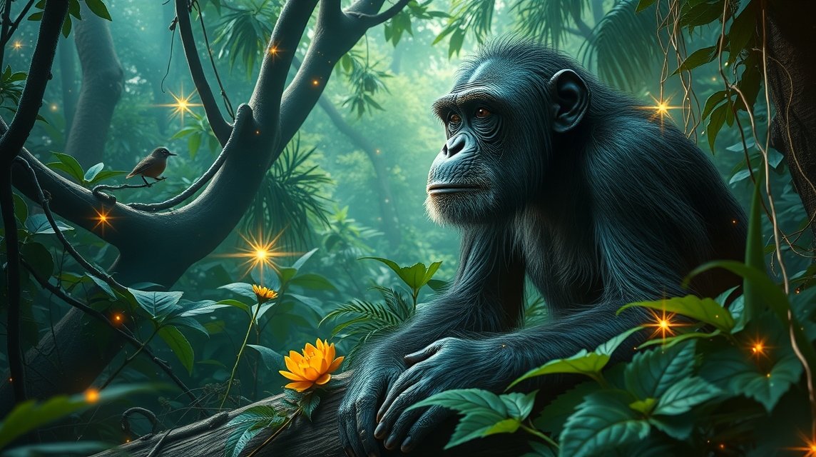 Csimpánz a dzsungelben, introspektív pillanatban