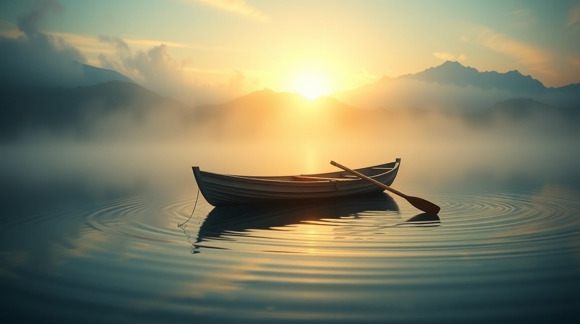 Békés csónak a vízen evezőlapáttal álomfejtéshez