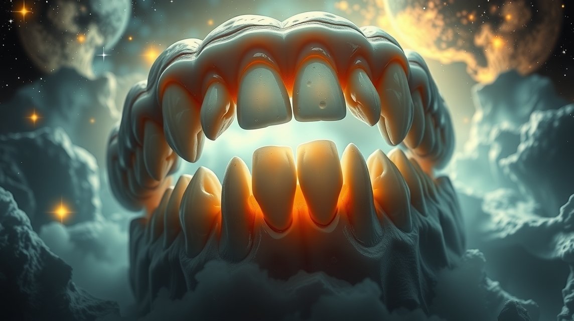 Álomszerű fogsor a galaxis háttér előtt