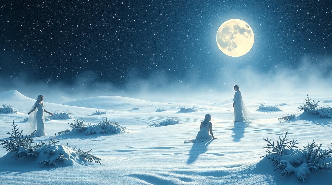 Nők hóban álmodoznak egy csillagos éjszakán.