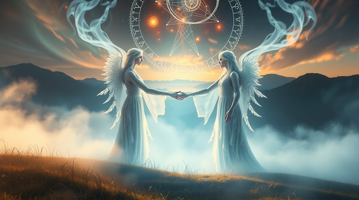 Két angyal kézfogása álomban, szimbolizálva a bizalmat és az új kezdeteket.