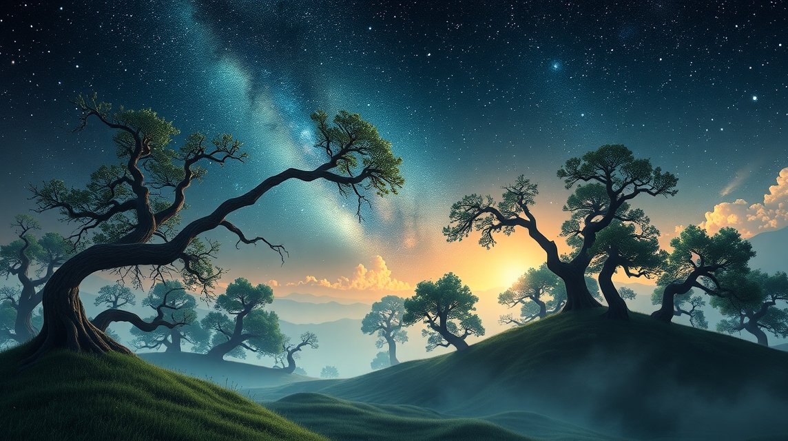 Álomfejtés kihajlás éjszakai tájban, csillagok alatt.