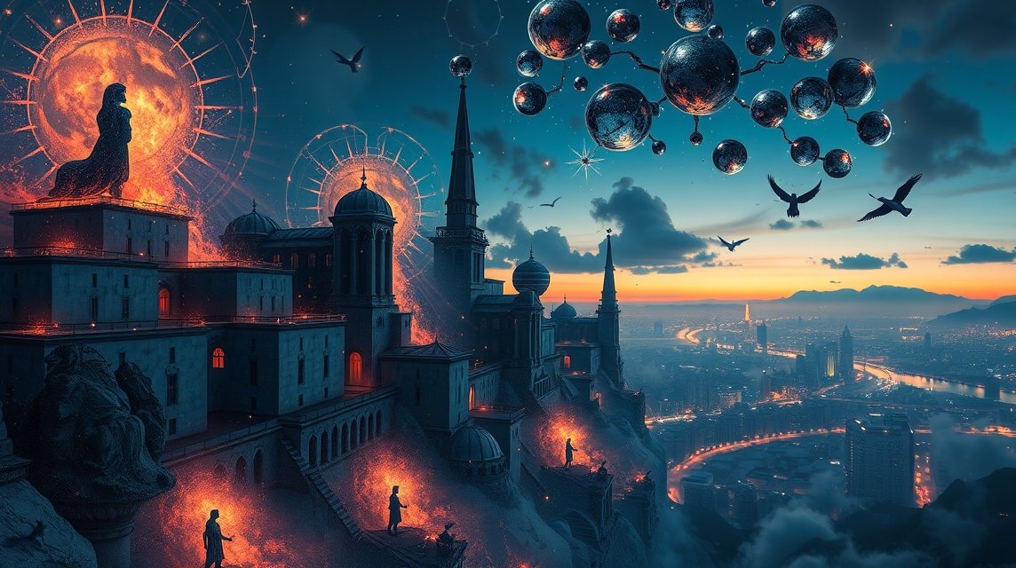 Álombeli városlátvány a lövöldözéssel kapcsolatos szimbólumokkal.