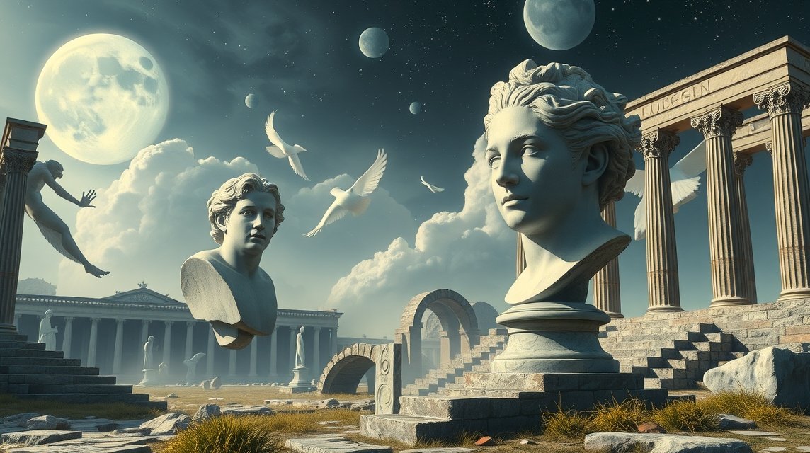 Mellszobrok és szimbolikus elemek az álmok világában.