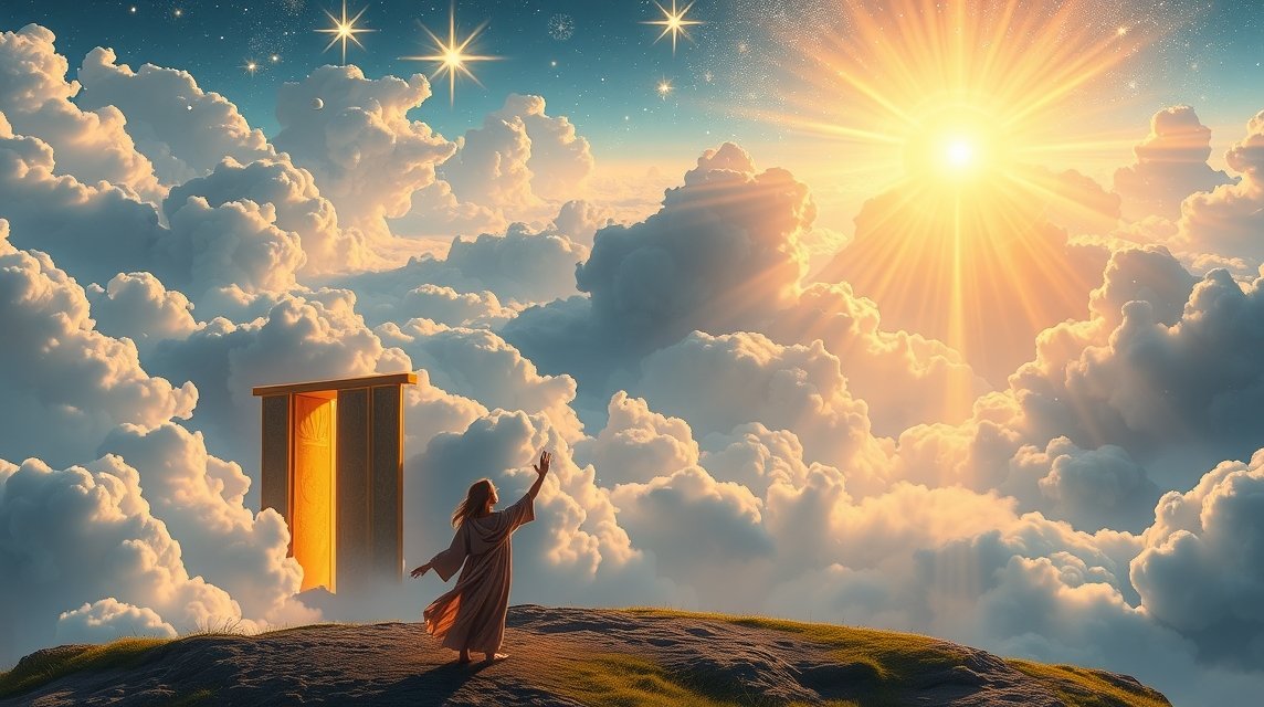 Álom a mennyországról, békés táj és spirituális szimbólumok.