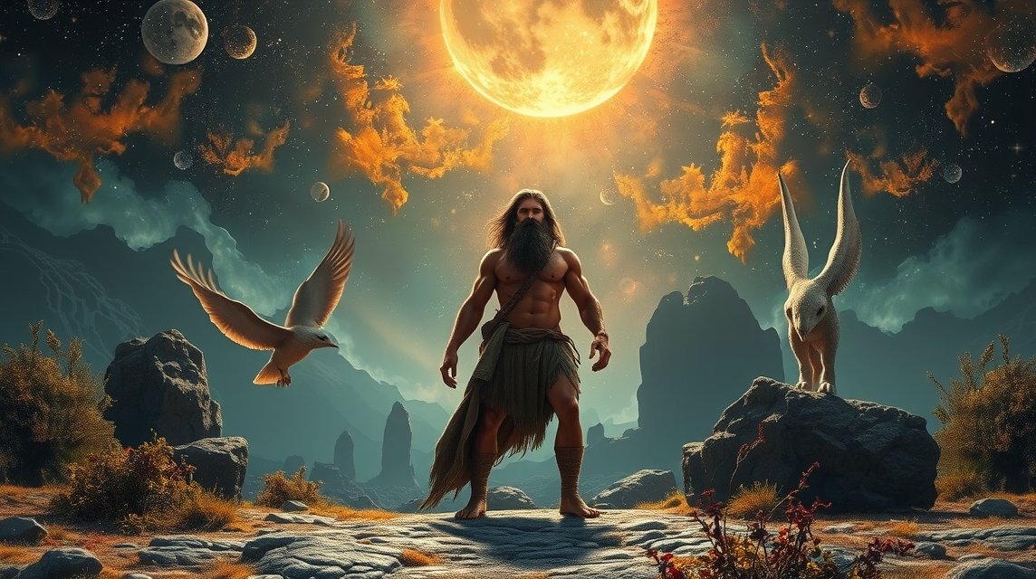 Ősember a természetben, álomfejtés szimbólumaival.