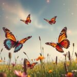 Pillangók színes mezőn, a változás szimbóluma.