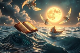 Zsírral álmodni szimbolika: könyv a tengeren, hold világítja meg az égboltot
