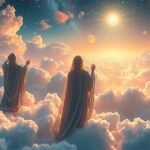 Álmodozó alakok a felhők között naplementében