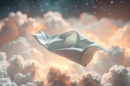 Szalvéta szimbólum a felhők között, álomfejtés témában.