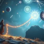 Álmodozó nő, aki egy pórázon keresztül az univerzummal kapcsolatot teremt.