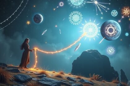 Álmodozó nő, aki egy pórázon keresztül az univerzummal kapcsolatot teremt.