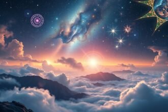 Álomszerű táj, csillagok és felhők között, amely a taposás álmát szimbolizálja.