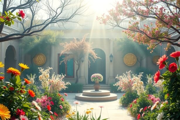 Álom az udvarról virágokkal és napfénnyel.