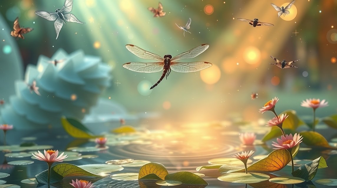 Szitakötők és virágok egy varázslatos vízparton