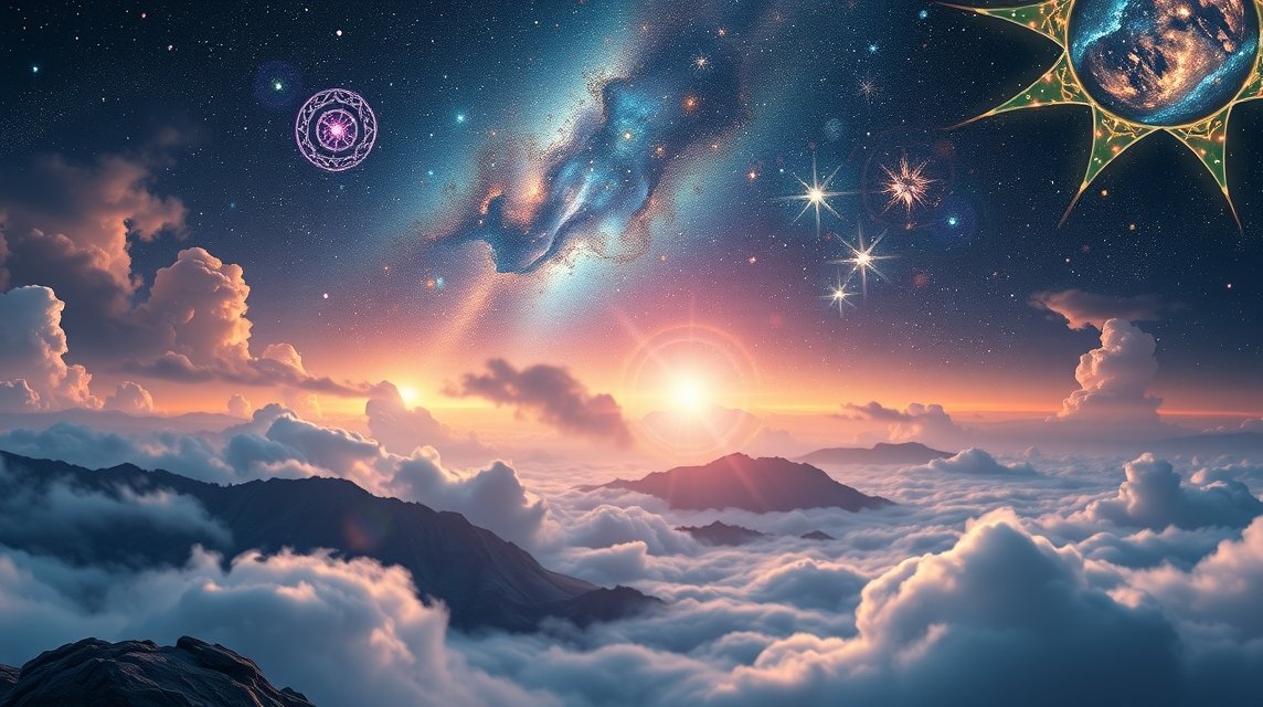 Álomszerű táj, csillagok és felhők között, amely a taposás álmát szimbolizálja.