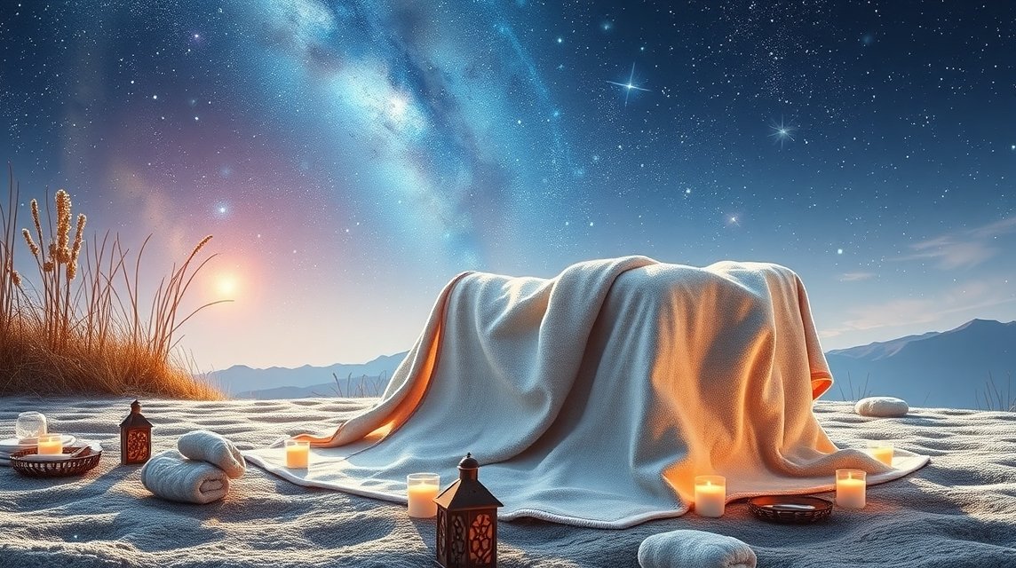 Mit jelent törölközővel álmodni? – Részletes álomfejtés és értelmezés. Mesés táj egy törölközővel borított tárggyal és gyertyákkal