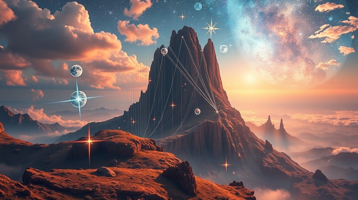 Mágikus táj zsinórral és csillagokkal, álmok szimbolikájával