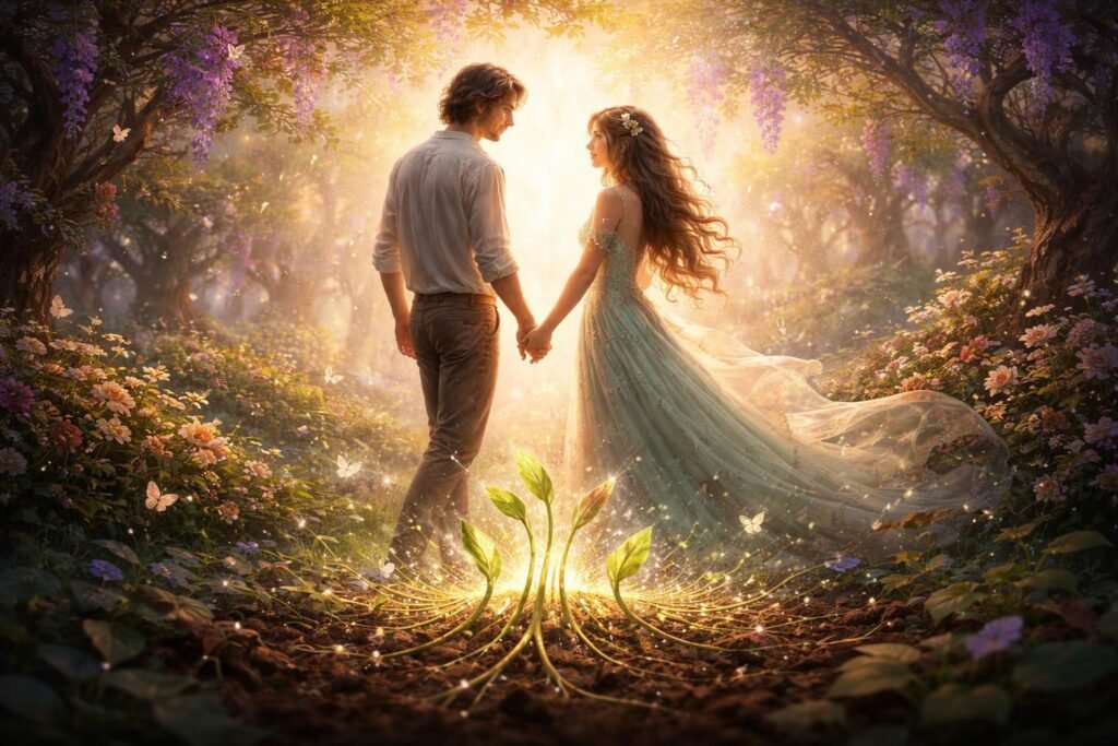 Álomban látható kapcsolatok, termékenység és új kezdetek szimbólumai, csírázás motívummal.