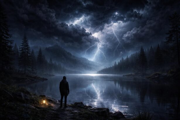 Hatalmas sötét viharfelhők az égbolton, tükrözik belső félelmeket és változást.